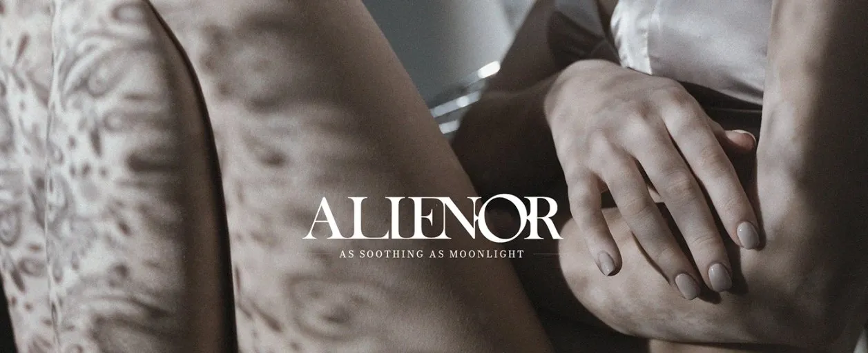 Alienor skincare brand identity with elegant serif logotype
