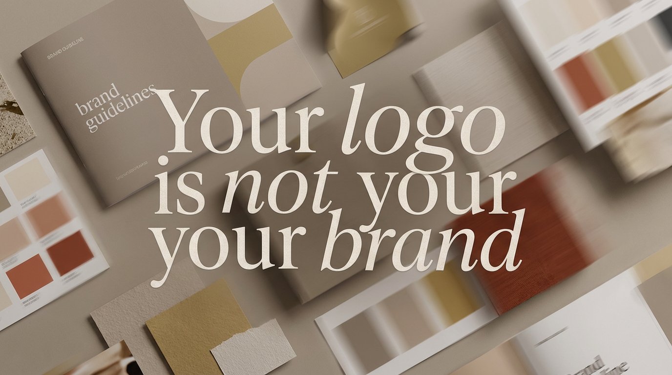 Brand guidelines spread with typography and color swatches, Your logo is not your brand