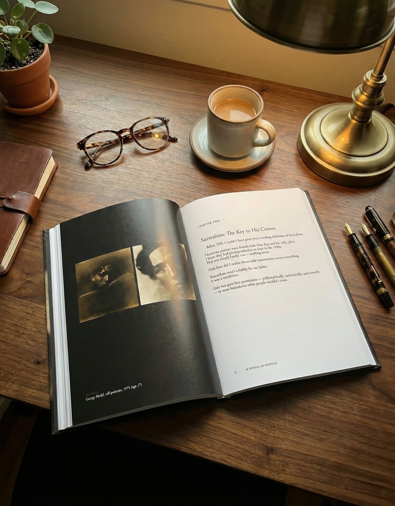 Open spread of As Within, So Without showing chapter opener with Caslon Pro typography and full-bleed archival photograph